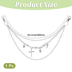 Alloy Cross Lock Key Charm 3 Layer Chain Belts for Pants&nbsp;AJEW-WH20070-056
