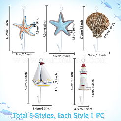 5Pcs 5 Styles Mediterranean Style Wood & Iron Hook Hanger&nbsp;AJEW-PH0007-71