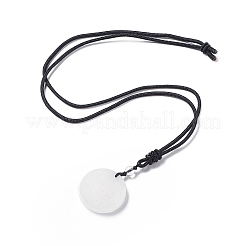 Natural Quartz Crystal Flat Round with Flower of Life Pendant Necklace with Nylon Cord for Women&nbsp;NJEW-P274-02-07