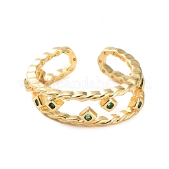 Rack Plating Brass Micro Pave Cubic Zirconia Open Cuff Rings for Women&nbsp;RJEW-U026-04G-01