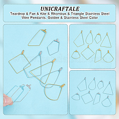 32Pcs 16 Style Teardrop & Fan & Kite & Rhombus & Triangle 304 Stainless Steel Wire Pendants&nbsp;STAS-UN0045-53