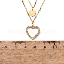 304 Stainless Steel Crystal Rhinestone Heart Pendant Double Layer Necklaces for Women&nbsp;NJEW-P357-03G