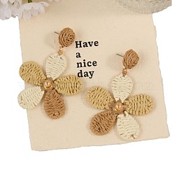 Bohemian Style Flower Alloy Raffia Dangle Stud Earrings&nbsp;FS-WGE633D-01