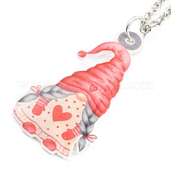 Valentine's Day Acrylic Pendant Necklace with Zinc Alloy Chains&nbsp;NJEW-D049-01B-P