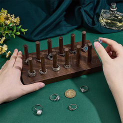 Wood Ring Organizer Display Stands with 12Pcs Sticks&nbsp;RDIS-WH0009-033