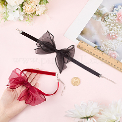 2Pcs 2 Colors Gauze Bowknot Fabric Choker Necklaces for Women&nbsp;AJEW-CP0011-95