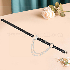 1Pc PU Leather with Heart Alloy Link Chain Tassel Choker Necklaces for Women&nbsp;NJEW-CL0001-33
