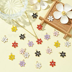 30Pcs 6 Colors Flower Alloy Enamel Pendants&nbsp;ENAM-CJ0006-22