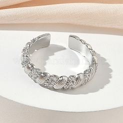 Brass Micro Pave Cubic Zirconia Cuff Open Rings&nbsp;RJEW-C163-21P