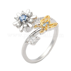 Brass Micro Pave Cubic Zirconia Rotating Cuff Rings for Women&nbsp;RJEW-C132-06P