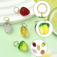 5Pcs Fruit Transparent Glass & Handmade Lampwork Pendants&nbsp;PALLOY-YW00143