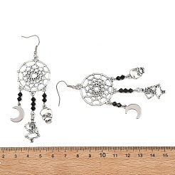 Halloween 304 Stainless Steel & Alloy & Glass Skull & Skeleton & Moon Dangle Earrings&nbsp;EJEW-TA00831