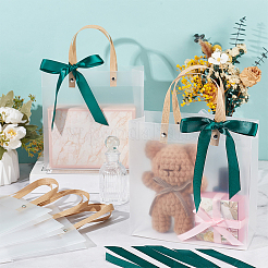 Transparent Frosted PVC Plastic Gift Tote Bags with Green Ribbon&nbsp;ABAG-WH0048-68B