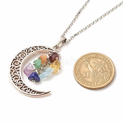 Natural Mixed Gemstone Chips Cluster with Moon Pendant Necklace&nbsp;NJEW-JN03867