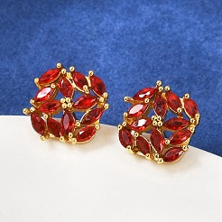 Brass Micro Pave Cubic Zirconia Stud Earrings&nbsp;KK-F358-02G-01