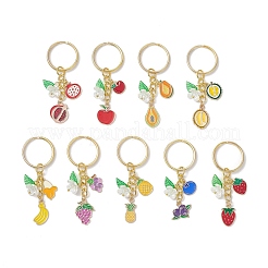 9Pcs 9 Styles Alloy Enamel with Acrylic Banana Strawberry Pineapple Fruit Keychians&nbsp;KEYC-JKC01348