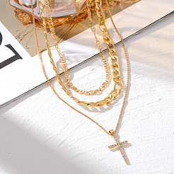 Alloy Crystal Crystal Rhinestone Cross Pendant 3-
Layer Necklaces for Women&nbsp;FS-WG64AC3-01