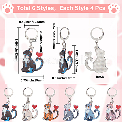 24Pcs 6 Colors Cat Alloy Enamel Pendant Locking Stitch Markers&nbsp;HJEW-SC00114