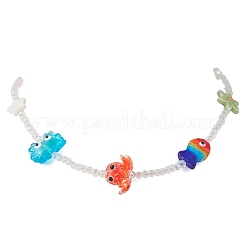 Summer Beach Handmade Lampwork Fish Octopus & Porcelain Flower & Star Natural Shell & Electroplate Glass Beaded Necklaces&nbsp;NJEW-TA00248