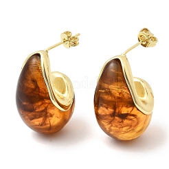 Teardrop Brass Resin Stud Earrings&nbsp;EJEW-P333-08G-02