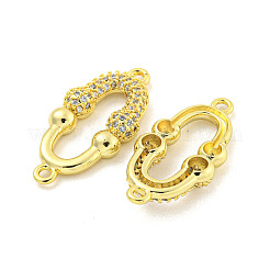 Rack Plating Brass Micro Pave Clear Cubic Zirconia Oval Connector Charms&nbsp;KK-P270-18G
