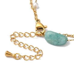 Nuggets Natural Amazonite & Imitation Pearl Multi-Strand Anklets&nbsp;BJEW-P326-04B-G