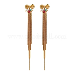 Brass Bowknot Tassel Stud Earrings&nbsp;EJEW-R014-14G