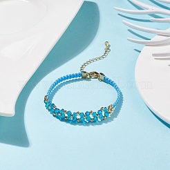 Glass Braided Flower Link Bracelet for Women&nbsp;BJEW-TA00130-02