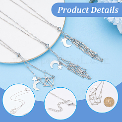 6Pcs 3 Styles 304 Stainless Steel Empty Macrame Pouch Star Moon Pendant Cable Chain Necklace Making&nbsp;NJEW-SC0001-87