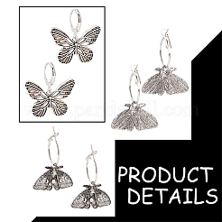 2 Pairs 2 Style Moth & Butterfly Zinc Alloy Dangle Hoop & Leverback Earrings&nbsp;EJEW-AN0002-64