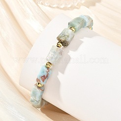 Natural Larimar Faceted Column Beaded Stretch Bracelets&nbsp;BJEW-JB14495