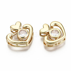 Brass Micro Pave Clear Cubic Zirconia Slide Charms&nbsp;KK-S356-213G-NF