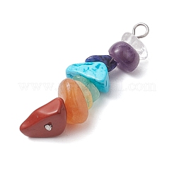 6Pcs Mixed Gemstone Chip Beaded Pendants Set&nbsp;PALLOY-JF02769-01
