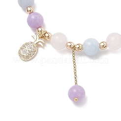 Natural Aquamarine & Rose Quartz & Amethyst Round Beaded Bracelets&nbsp;BJEW-JB11933-03