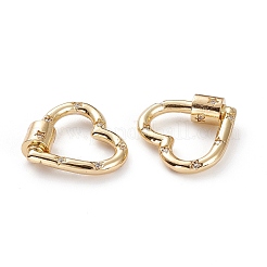 Brass Micro Pave Clear Cubic Zirconia Screw Carabiner Lock&nbsp;X-KK-C100-45G-G