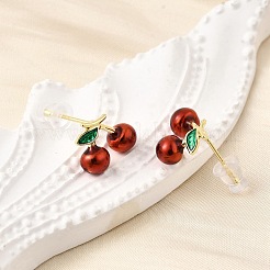 Cherry Brass Enamel Stud Earrings&nbsp;EJEW-U061-01G