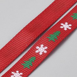 5 Yards Christmas Tree & Snowflake Printed Polyester Grosgrain Ribbon&nbsp;SRIB-WH0072-05A