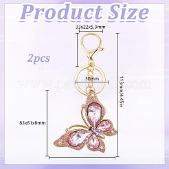Butterfly Zinc Alloy & Rhinestone Keychains&nbsp;KEYC-WH0053-045G-02