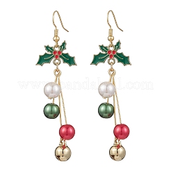Brass Glass Pearl Leaf Dangle Earrings&nbsp;EJEW-TA00692