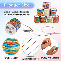 8 Rolls 8 Colors Segment Dyed Nylon Metallic Cord&nbsp;NWIR-TA0001-28B