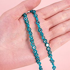 2 Strands Handmade Evil Eye Lampwork Flat Round Beads Strands&nbsp;LAMP-SZ0001-03