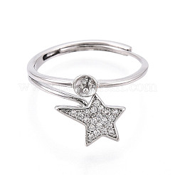 Star Shape Brass Micro Pave Clear Cubic Zirconia Adjustable Ring Settings&nbsp;KK-T076-51P
