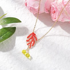 3Pcs 3 Colors Handmade Glass Seed Beaded Leaf Shape Pendants Brass Cable Chain Necklaces for Women&nbsp;NJEW-MZ00127
