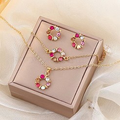 Ring Alloy Rhinestone Pendant Necklaces & Braceleta & Stud Earrings Sets&nbsp;WG4EA96-03