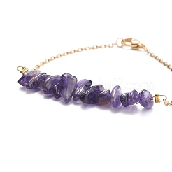 2Pcs 2 Color Natural Amethyst Chip Beaded Link Bracelets Set with 304 Stainless Steel Cable Chains&nbsp;BJEW-JB07914-03
