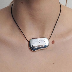 304 Stainless Steel Bean Pendant Adjustable Black Waxed Cord Necklaces for Women&nbsp;FS-WGC253F-01