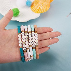 12Pcs 12 Style Handmade Polymer Clay Heisih Beaded Stretch Bracelets Set with Shell Starfish Charm&nbsp;BJEW-SW00035
