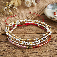4Pcs 4 Styles Brass Round Beads Stretch Bracelets & Rondelle Natural Mixed Gemstone & Glass Seed Beads Braided Bead Adjustable Bracelets for Women&nbsp;WH3710