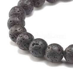 Natural Lava Rock Round Beaded Stretch Bracelet with Hamsa Hand&nbsp;BJEW-JB07693