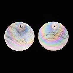 Electroplate Natural Capiz Shell Pendants&nbsp;SSHEL-T014-36